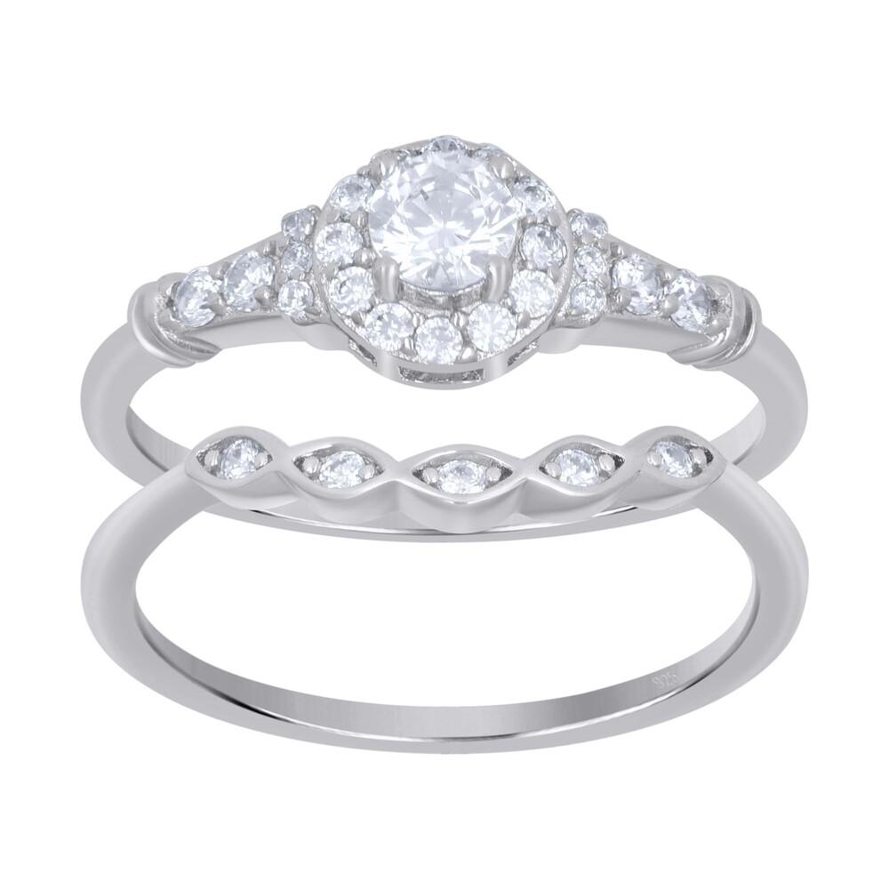 925 Sterling Silver Womens Cubic-Zirconia Duo Ring Set Size 9